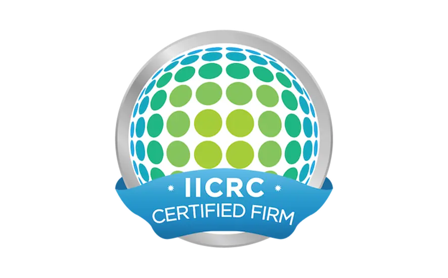 A detailed diagram illustrating IICRC standards for cleaning and restoration, featuring various icons and text labels.